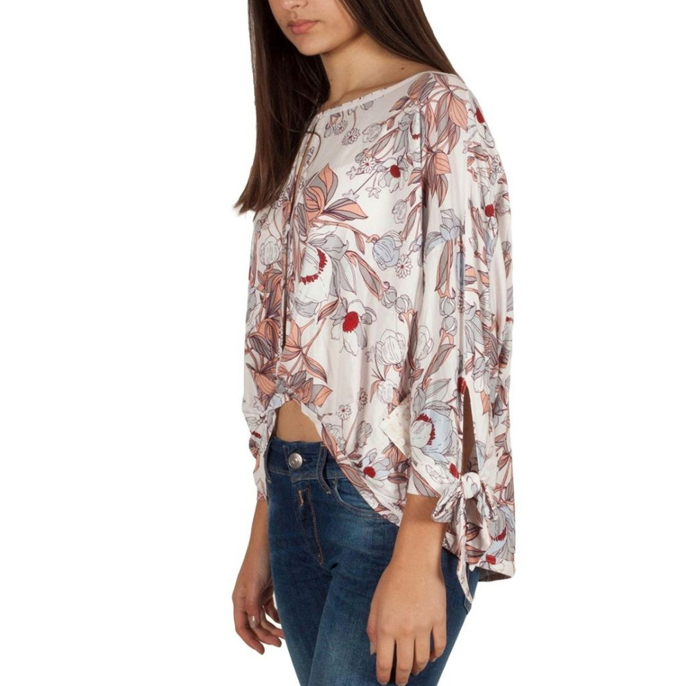 Free People Keepin' on floral knit top ivory tropical long sleeve crop sz small